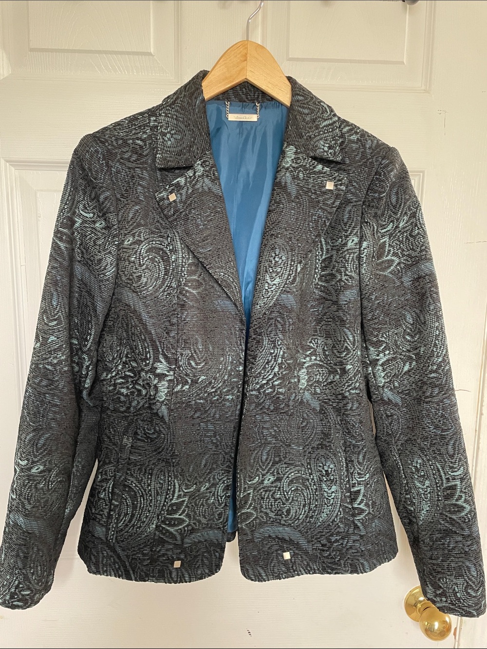 TanJay Black Blazer with Teal Paisley Texture